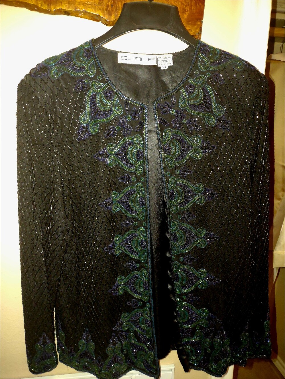 Scala Black Jacket with Green & Navy Bead Embroidery